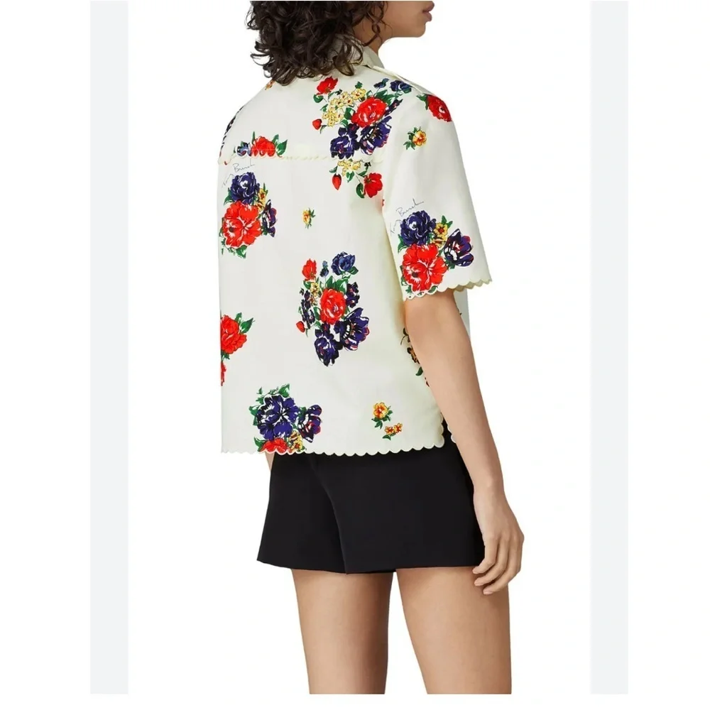Tory Burch Blouse Twill Safari Top Button Down in Ivory Tea Rose